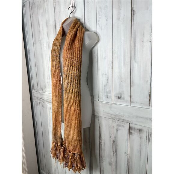 NEW Anthropologie Chinky Knit Scarf Multicolor Golden Oversized Fringe 12"X86" - Picture 4 of 9